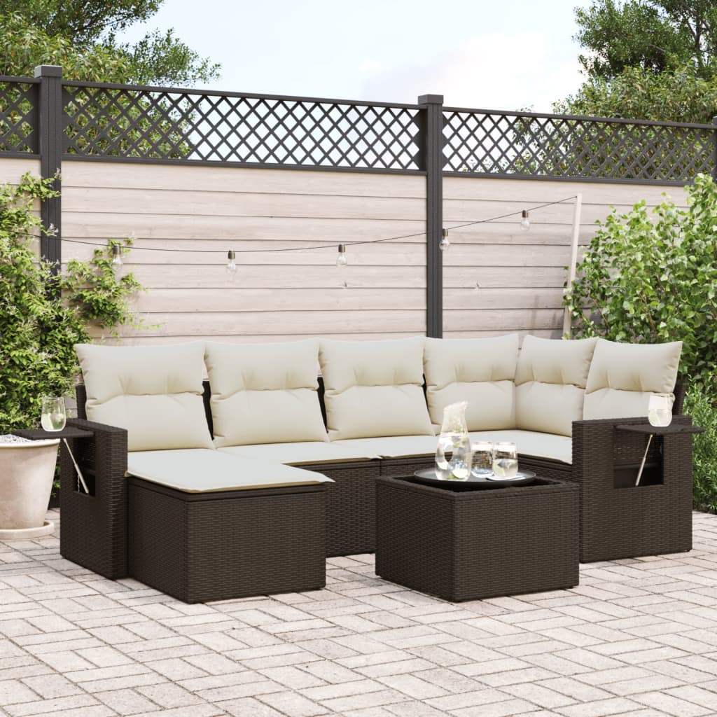 Set Divani da Giardino 7 pz con Cuscini Marrone in Polyrattan - homemem39