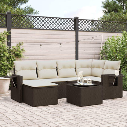 Set Divani da Giardino 7 pz con Cuscini Marrone in Polyrattan - homemem39