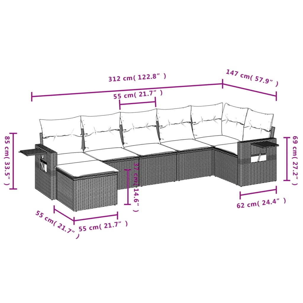 Set Divani da Giardino con Cuscini 7pz Nero Polyrattan | homemem39