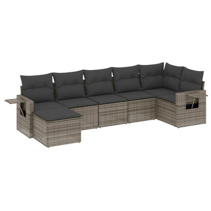 Set Divani da Giardino 7 pz con Cuscini Grigio in Polyrattan