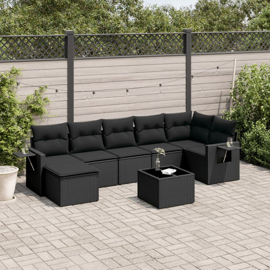 Set Divani da Giardino con Cuscini 8 pz Nero in Polyrattan | homemem39