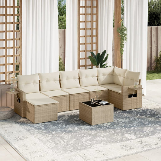 Set Divano da Giardino 8 pz con Cuscini Beige in Polyrattan | homemem39