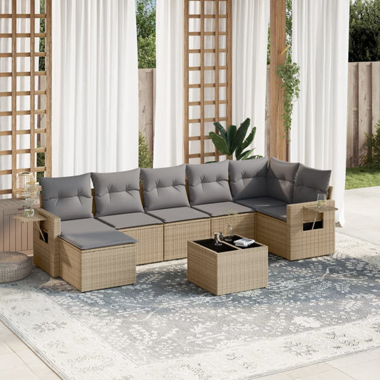 Set Divano da Giardino 8 pz con Cuscini Beige in Polyrattan