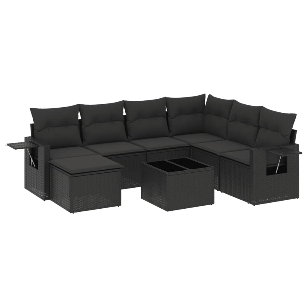 Set Divani da Giardino con Cuscini 8 pz Nero in Polyrattan