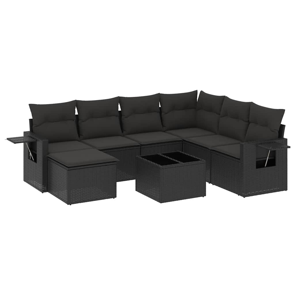 Set Divani da Giardino con Cuscini 8 pz Nero in Polyrattan