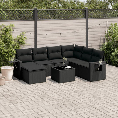 Set Divani da Giardino con Cuscini 8 pz Nero in Polyrattan