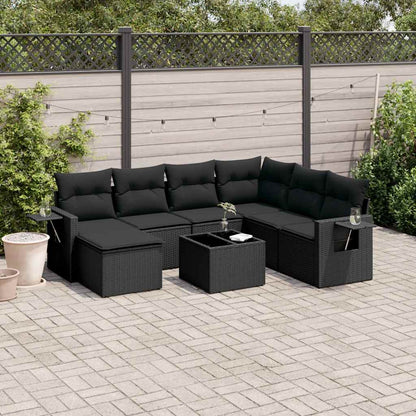 Set Divani da Giardino con Cuscini 8 pz Nero in Polyrattan