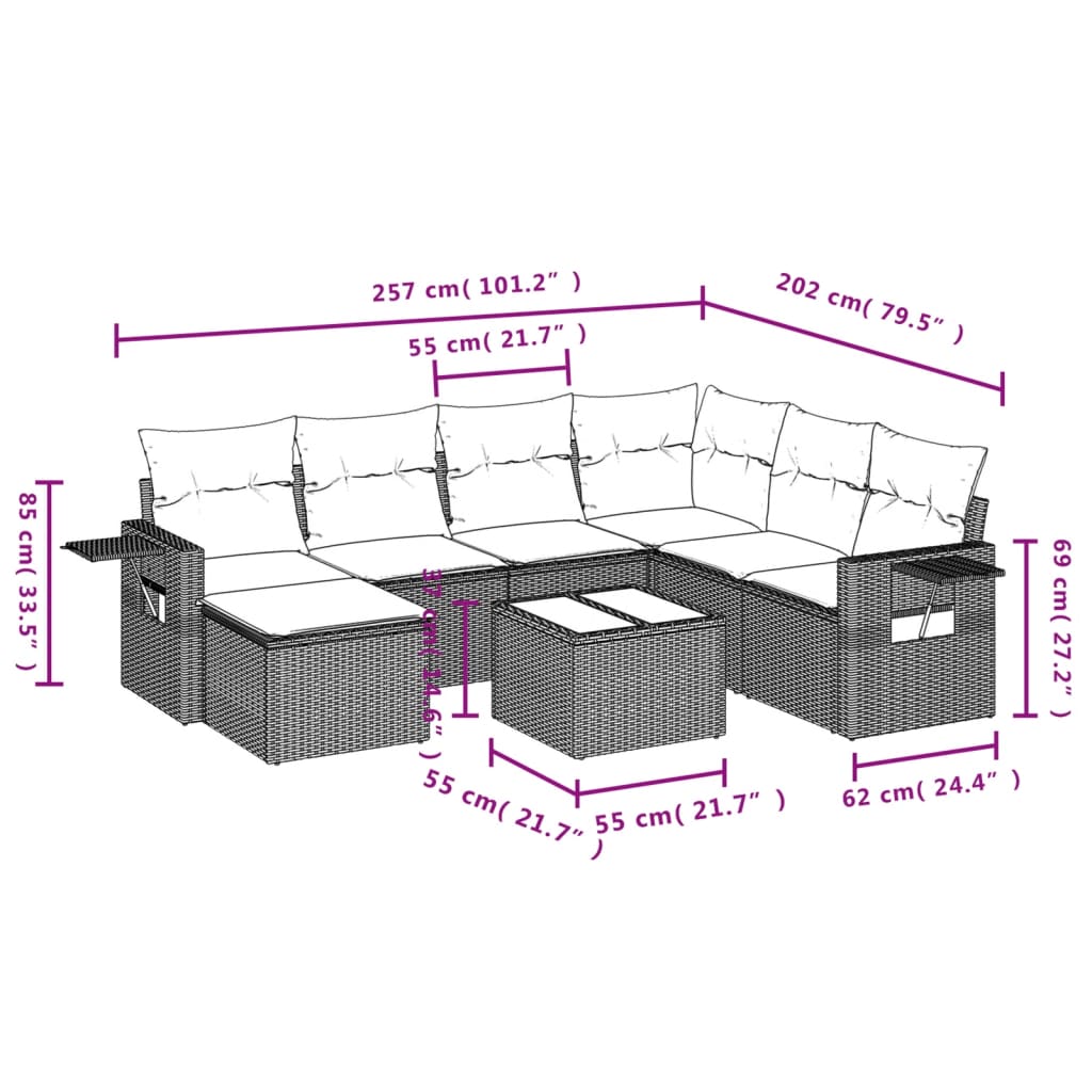 Set Divano da Giardino 8 pz con Cuscini Beige in Polyrattan | homemem39