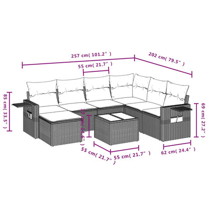 Set Divano da Giardino 8 pz con Cuscini Beige in Polyrattan | homemem39