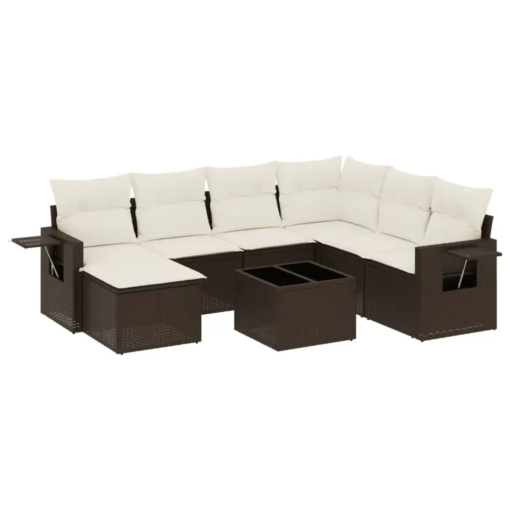Set Divani da Giardino 8 pz con Cuscini Marrone in Polyrattan - homemem39