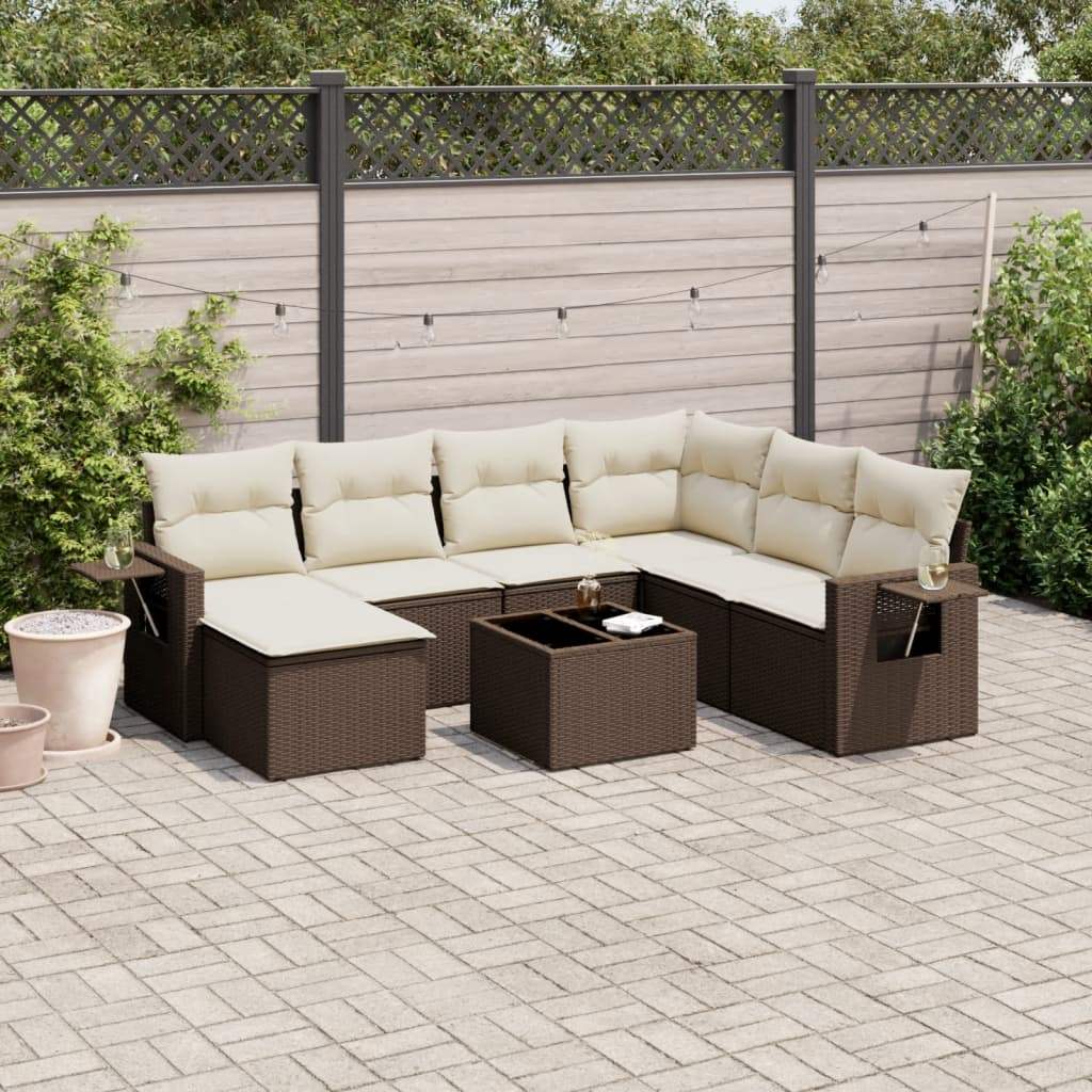 Set Divani da Giardino 8 pz con Cuscini Marrone in Polyrattan - homemem39
