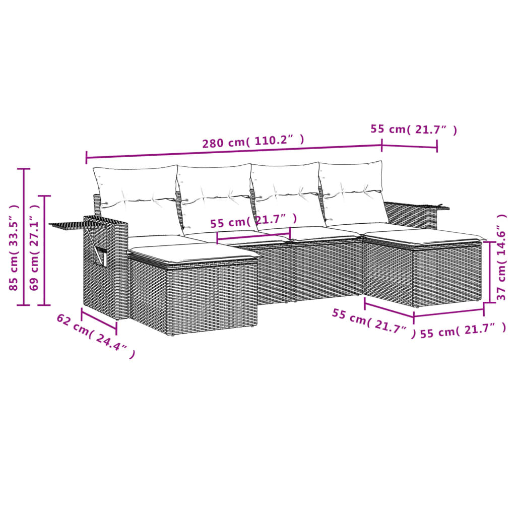 Set Divano da Giardino 6 pz con Cuscini Beige in Polyrattan | homemem39