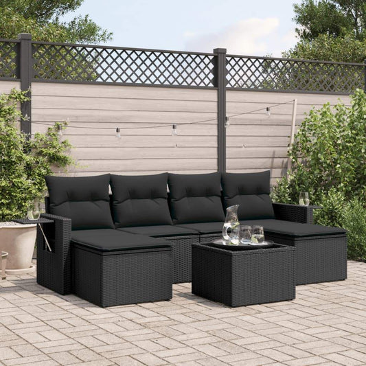 Set Divani da Giardino con Cuscini 7pz Nero Polyrattan - homemem39