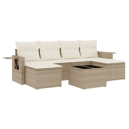 Set Divani da Giardino 7 pz con Cuscini Beige in Polyrattan | homemem39