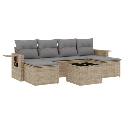 Set Divani da Giardino 7 pz con Cuscini Beige in Polyrattan