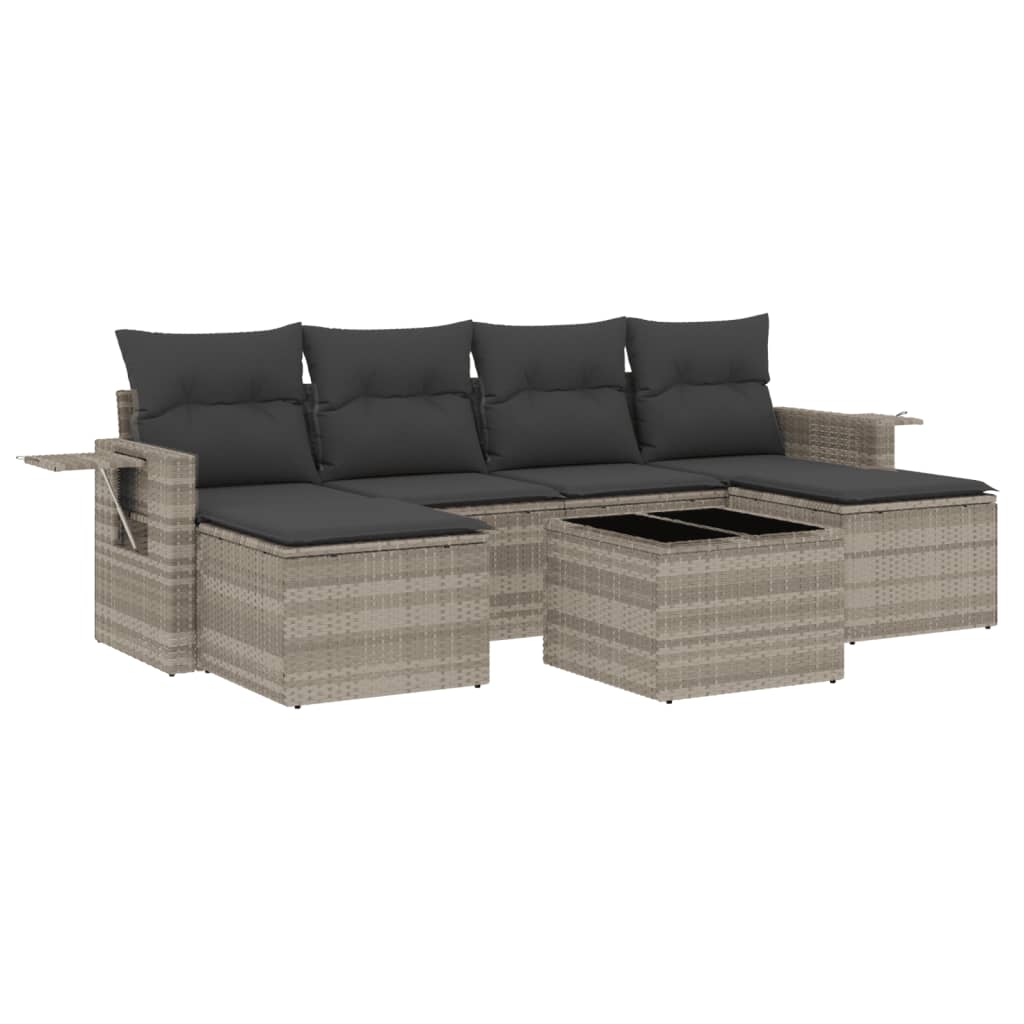 Set Divani da Giardino 7pz con Cuscini Grigio Chiaro Polyrattan