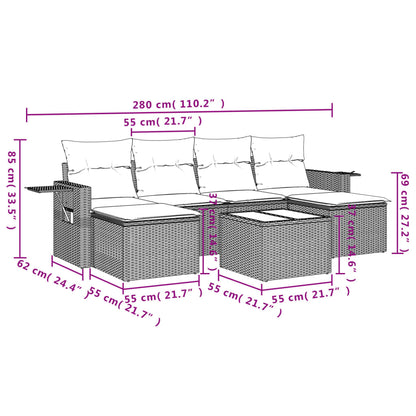 Set Divani da Giardino 7pz con Cuscini Grigio Chiaro Polyrattan