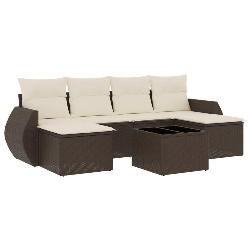 Set Divani da Giardino 7 pz con Cuscini Marrone in Polyrattan - homemem39
