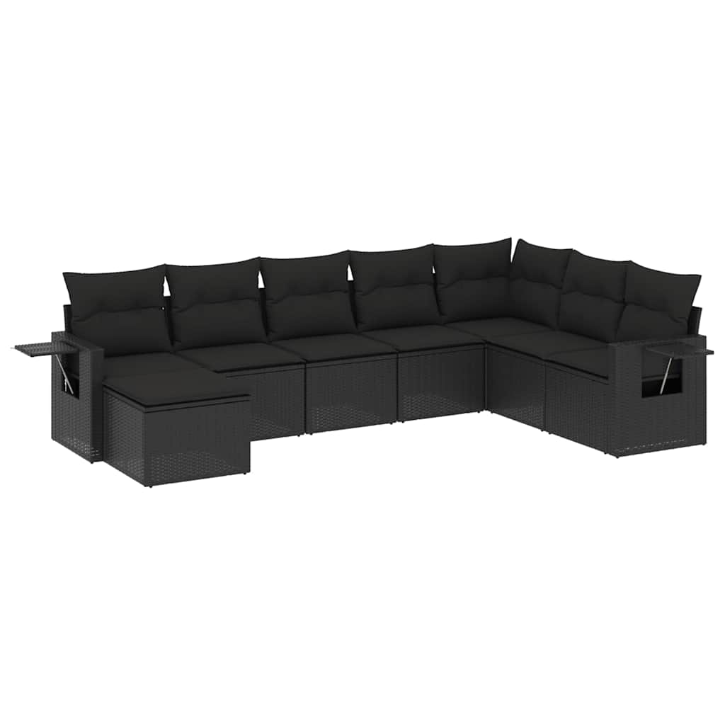 Set Divani da Giardino con Cuscini 8 pz Nero in Polyrattan