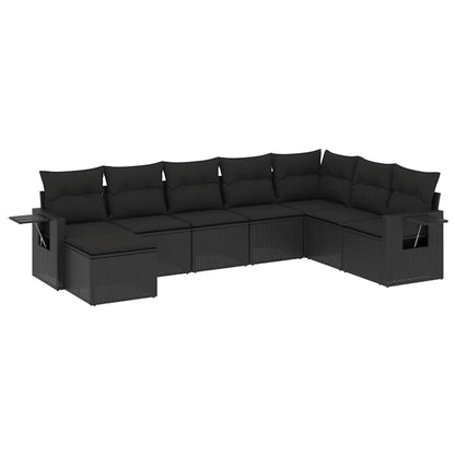 Set Divani da Giardino con Cuscini 8 pz Nero in Polyrattan