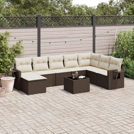 Set Divani da Giardino 9pz con Cuscini Marrone in Polyrattan - homemem39