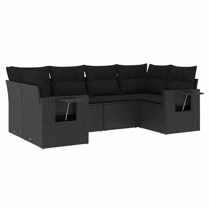 Set Divano da Giardino 6 pz con Cuscini Nero in Polyrattan
