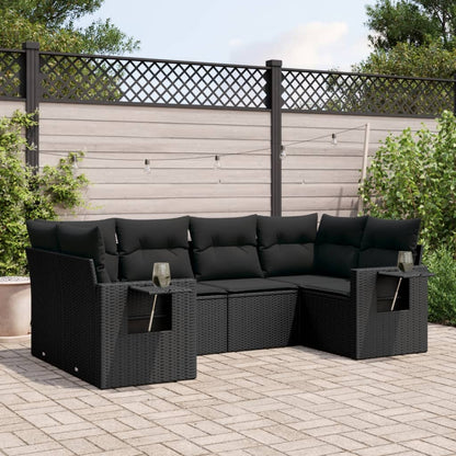 Set Divano da Giardino 6 pz con Cuscini Nero in Polyrattan | homemem39