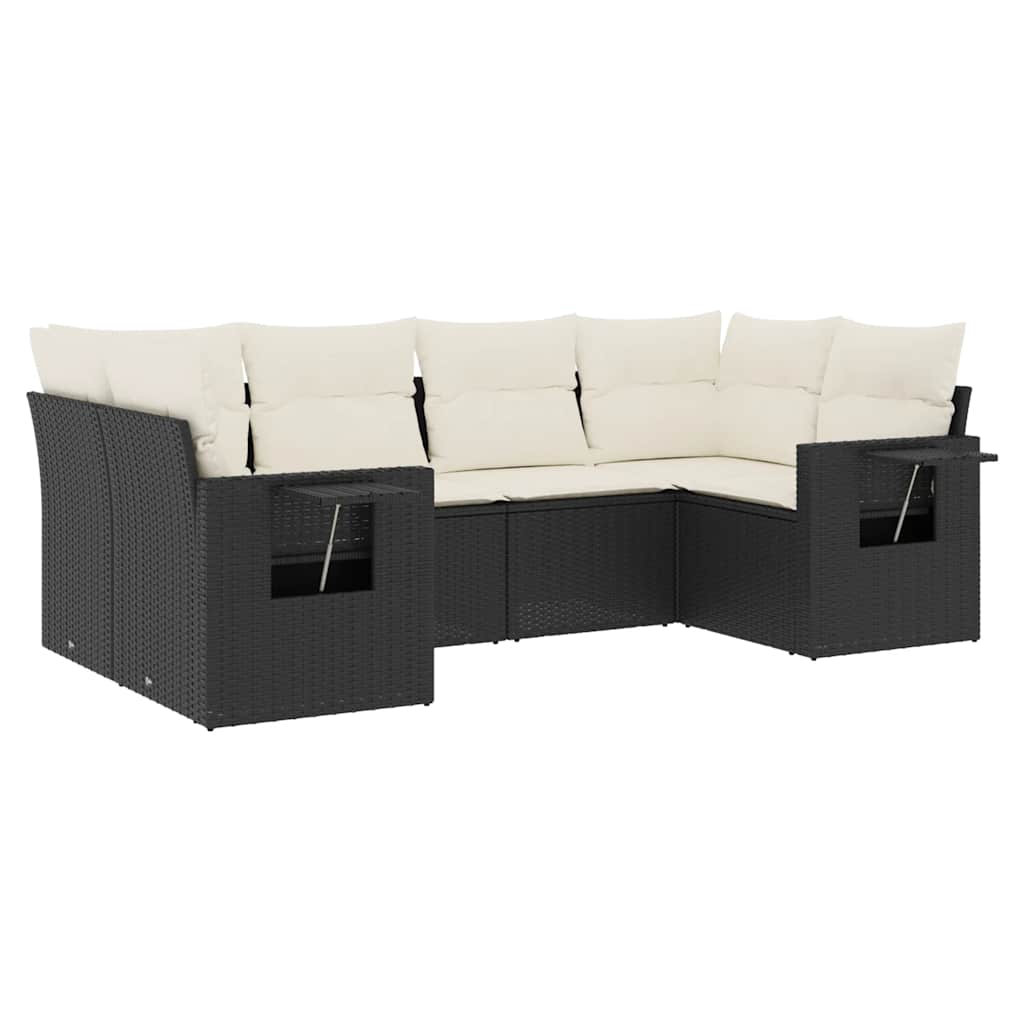 Set Divano da Giardino 6 pz con Cuscini Nero in Polyrattan