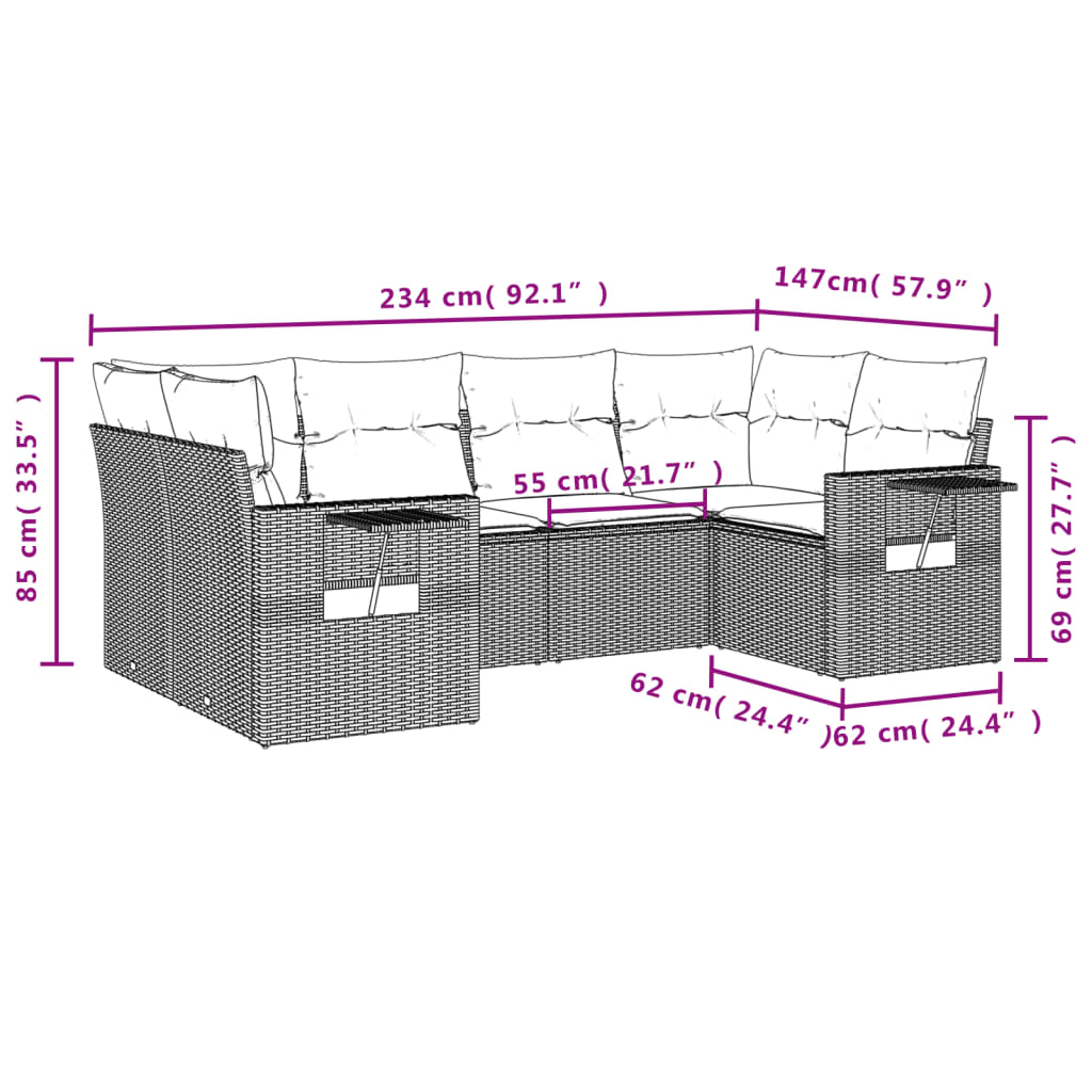 Set Divano da Giardino 6 pz con Cuscini Beige in Polyrattan | homemem39