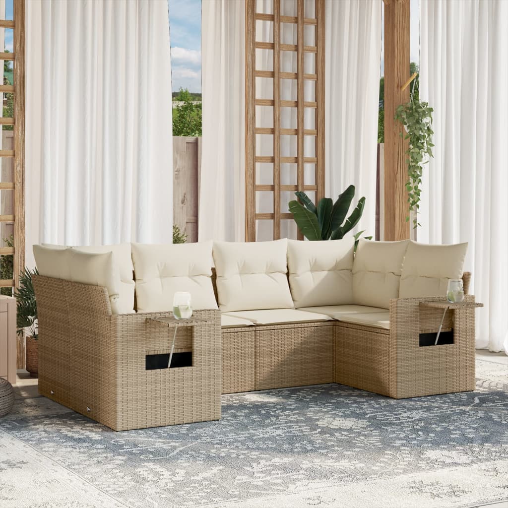 Set Divano da Giardino 6 pz con Cuscini Beige in Polyrattan | homemem39