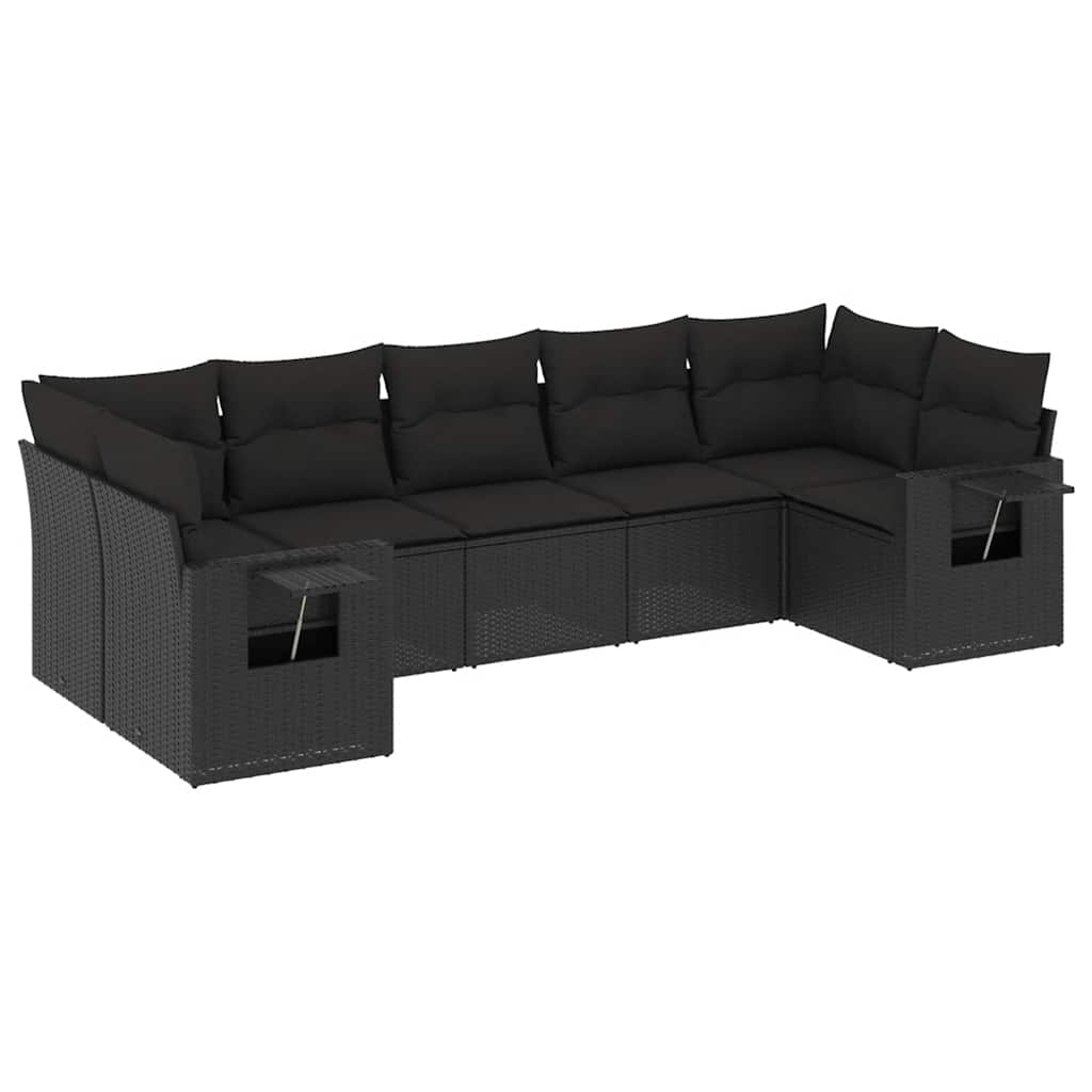 Set Divani da Giardino con Cuscini 7pz Nero Polyrattan