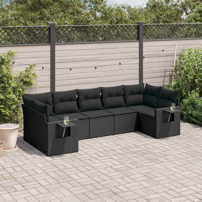 Set Divani da Giardino con Cuscini 7pz Nero Polyrattan