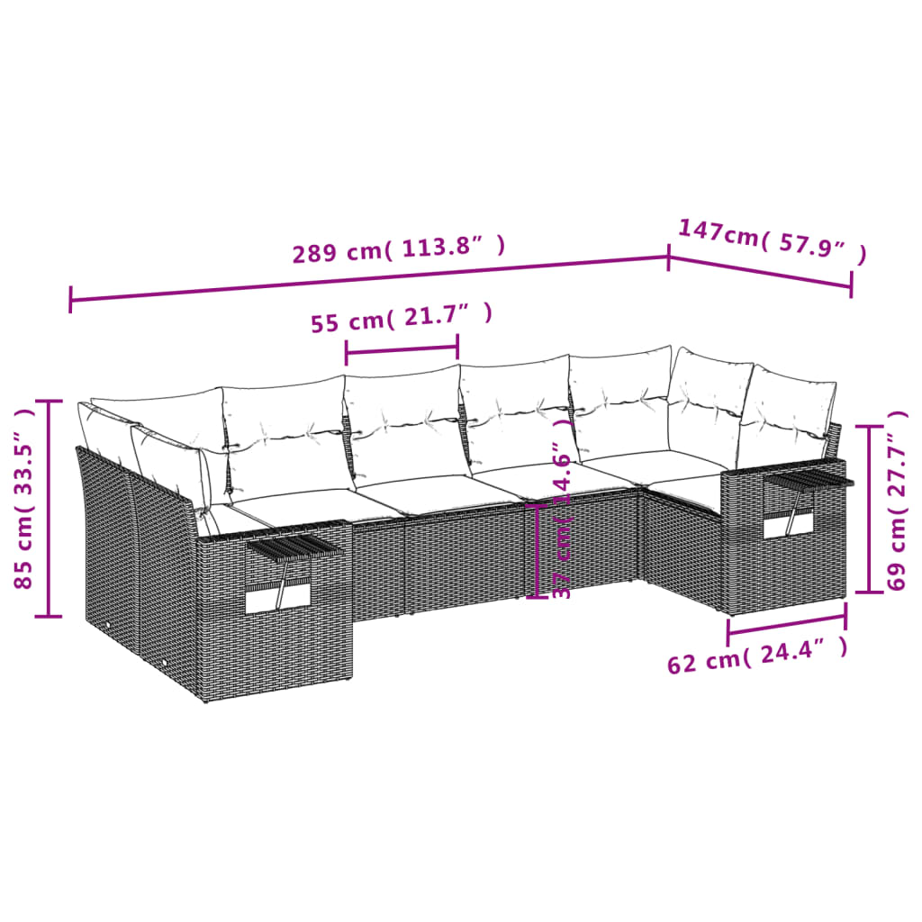 Set Divani da Giardino 7 pz con Cuscini Beige in Polyrattan | homemem39