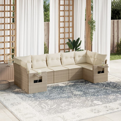 Set Divani da Giardino 7 pz con Cuscini Beige in Polyrattan | homemem39