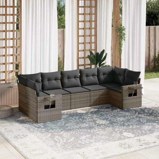 Set Divani da Giardino 7 pz con Cuscini Grigio in Polyrattan - homemem39