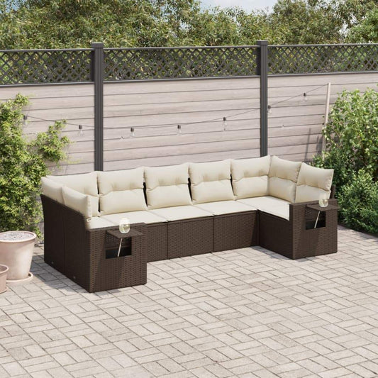 Set Divani da Giardino 7 pz con Cuscini Marrone in Polyrattan - homemem39
