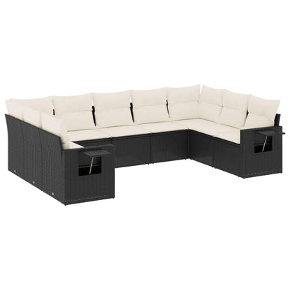 Set Divani da Giardino 9 pz con Cuscini Nero in Polyrattan - homemem39