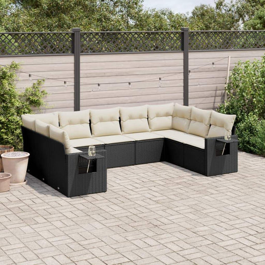 Set Divani da Giardino 9 pz con Cuscini Nero in Polyrattan - homemem39