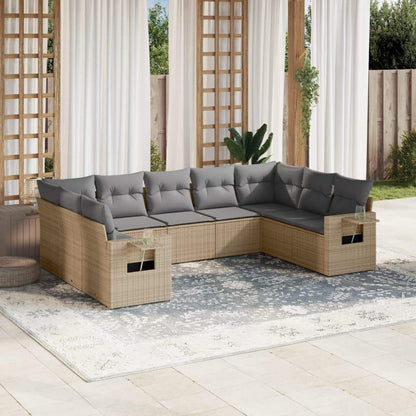 Set Divano da Giardino 9 pz con Cuscini Beige in Polyrattan - homemem39