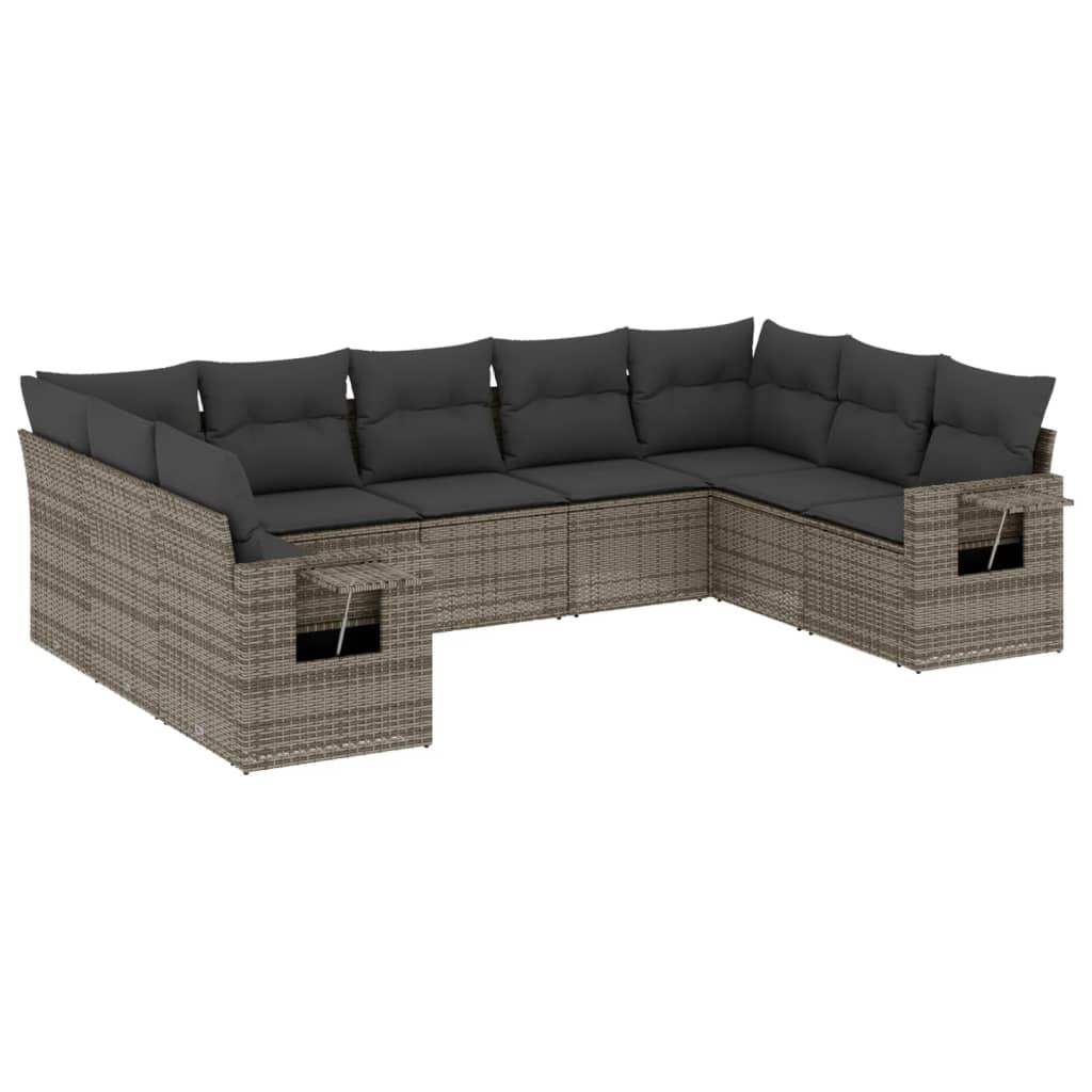 Set Divano da Giardino 9 pz con Cuscini Grigio in Polyrattan - homemem39
