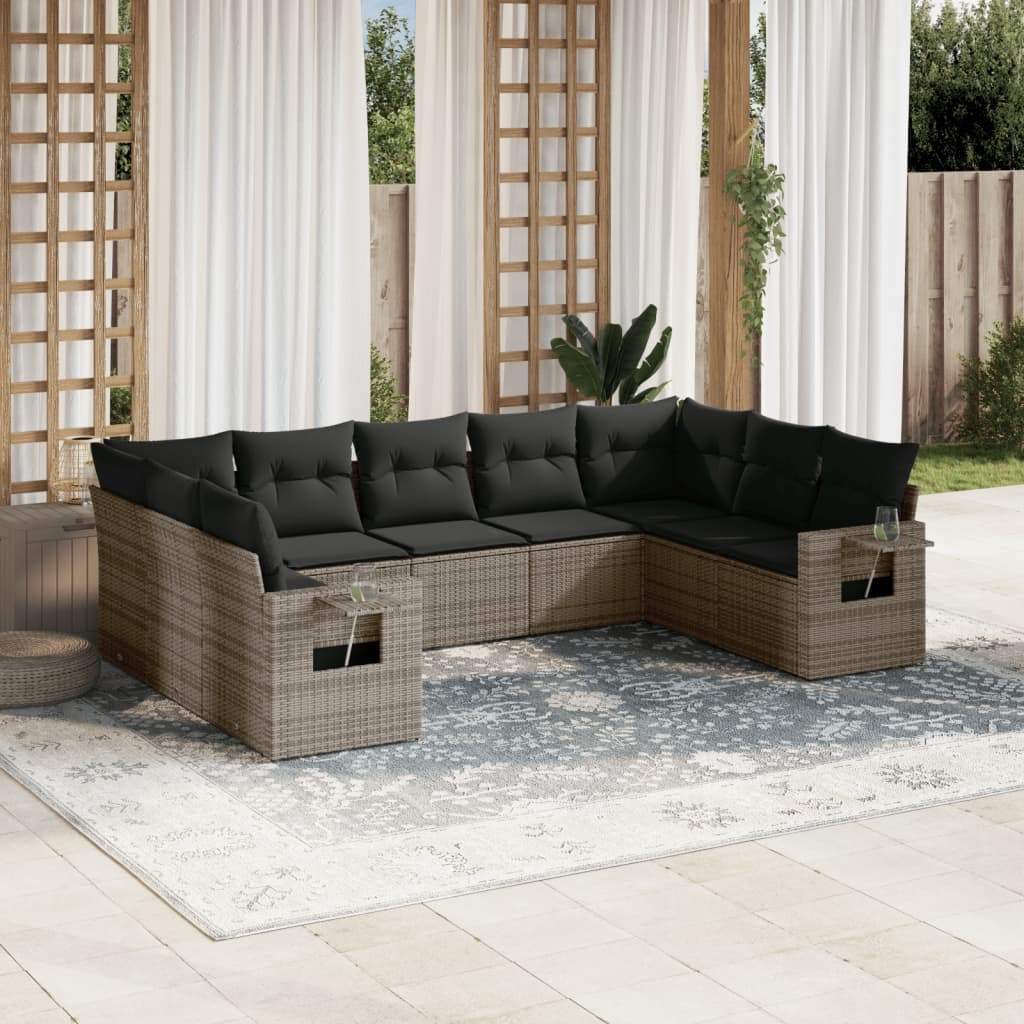 Set Divano da Giardino 9 pz con Cuscini Grigio in Polyrattan - homemem39
