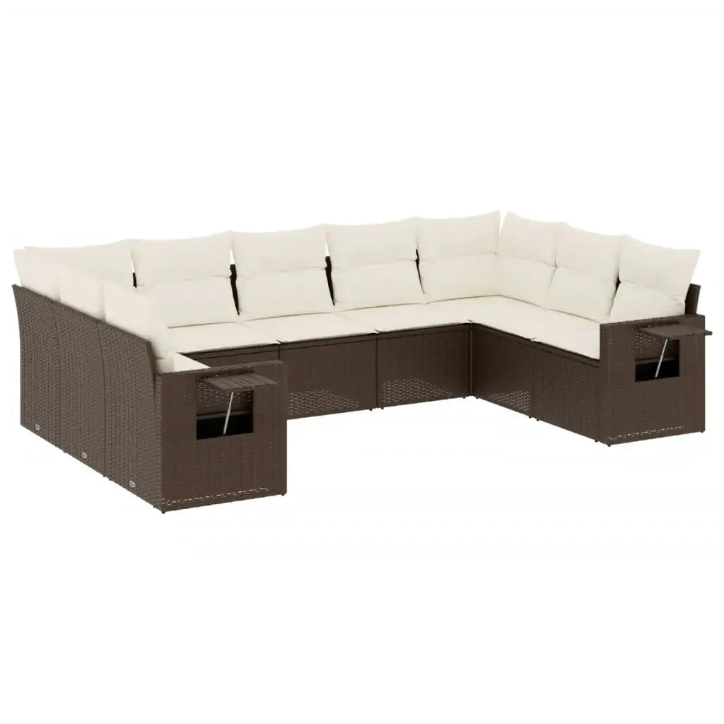 Set Divani da Giardino 9pz con Cuscini Marrone in Polyrattan - homemem39