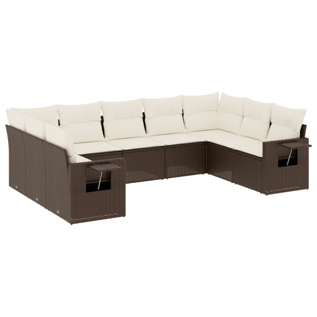 Set Divani da Giardino 9pz con Cuscini Marrone in Polyrattan