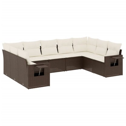 Set Divani da Giardino 9pz con Cuscini Marrone in Polyrattan
