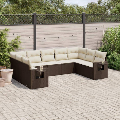 Set Divani da Giardino 9pz con Cuscini Marrone in Polyrattan - homemem39