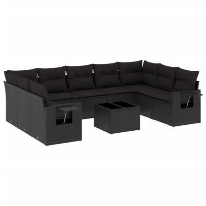 Set Divani da Giardino 10pz con Cuscini in Polyrattan Nero - homemem39