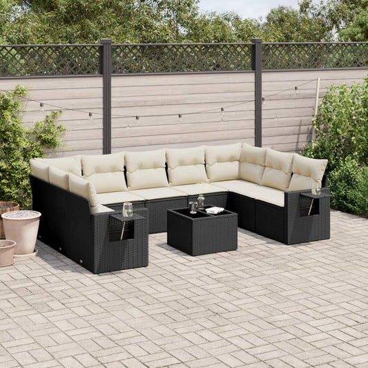 Set Divani da Giardino 10pz con Cuscini in Polyrattan Nero - homemem39