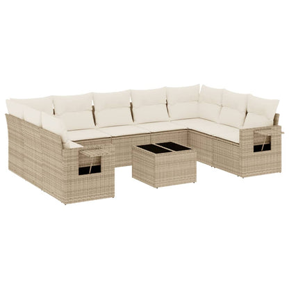 Set Divano da Giardino 10 pz con Cuscini Beige in Polyrattan | homemem39