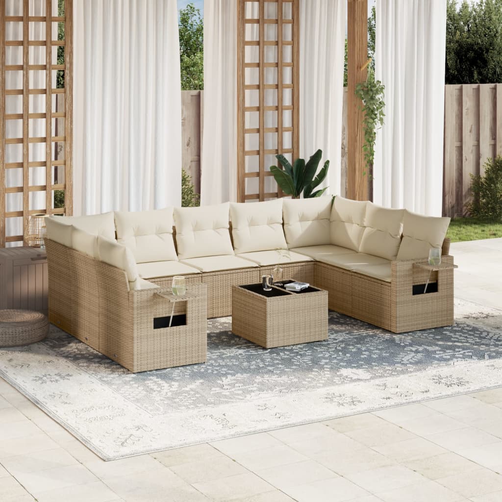 Set Divano da Giardino 10 pz con Cuscini Beige in Polyrattan | homemem39