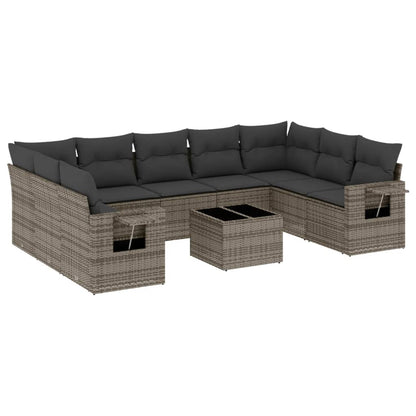 Set Divano da Giardino 10 pz con Cuscini Grigio in Polyrattan